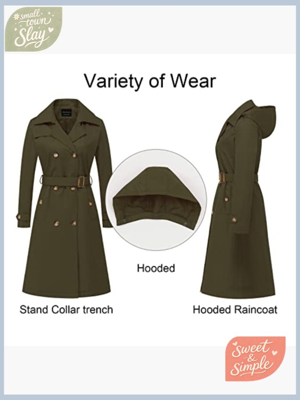 Women's Long Trench Coat Double-Breasted Classic Lapel Overcoat Belted Slim - Picture 3 of 6